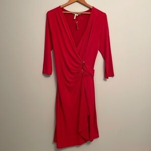 NWT Max and Cleo Red 3/4 Length Sleeve Wrap Style Midi Dress Size L